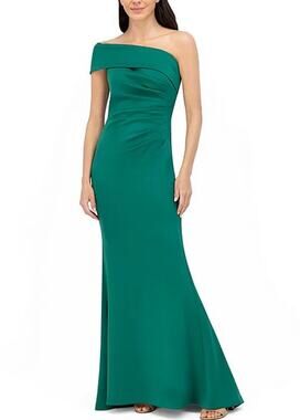 Eliza J One-Shoulder Ruched Gown Mermaid Maxi Dress Formal Wedding Guest Green